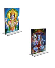 Car Desk/Table Top Lord Narayan & Lord Shiva  Acrylic T-Style Photo Stand - 2.5x3.5 Inches, Compact and Stylish Spiritual Display, easily change  2 photos ( Pack of 1 )