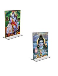Car Desk/Table Top Lord Shiva  Acrylic T-Style Photo Stand - 2.5x3.5 Inches, Compact and Stylish Spiritual Display, easily change  2 photos ( Pack of 1 )