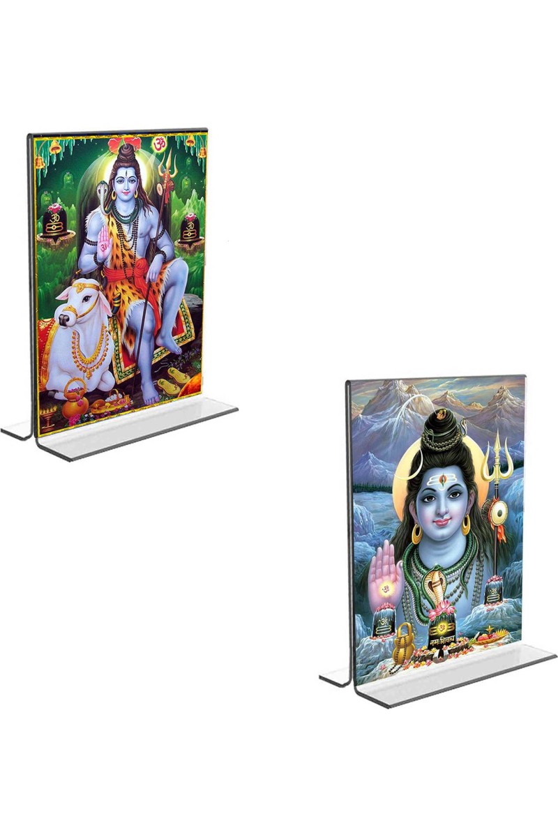 Car Desk/Table Top Lord Shiva  Acrylic T-Style Photo Stand - 2.5x3.5 Inches, Compact and Stylish Spiritual Display, easily change  2 photos ( Pack of 1 )