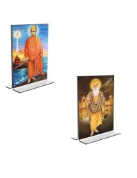 Car Desk/Table Top Swami Vivekananda  & Guru Nanak  Acrylic T-Style Photo Stand - 2.5x3.5 Inches, Compact and Stylish Spiritual Display, easily change  2 photos ( Pack of 1 )