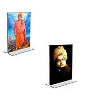 Car Desk/Table Top Swami Vivekananda Acrylic T-Style Photo Stand - 2.5x3.5 Inches, Compact and Stylish Spiritual Display, easily change  2 photos ( Pack of 1 )