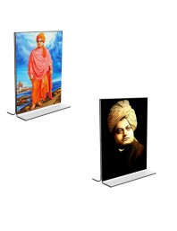 Car Desk/Table Top Swami Vivekananda Acrylic T-Style Photo Stand - 2.5x3.5 Inches, Compact and Stylish Spiritual Display, easily change  2 photos ( Pack of 1 )