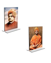 Car Desk/Table Top Swami Vivekananda Acrylic T-Style Photo Stand - 2.5x3.5 Inches, Compact and Stylish Spiritual Display, easily change  2 photos ( Pack of 1 )