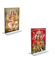 Car Desk/Table Top Maa Saraswati & Maa Lakhsmi  Acrylic T-Style Photo Stand - 2.5x3.5 Inches, Compact and Stylish Spiritual Display, easily change  2 photos ( Pack of 1 )