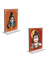 Car Desk/Table Top Lord Shiva  Acrylic T-Style Photo Stand - 2.5x3.5 Inches, Compact and Stylish Spiritual Display, easily change  2 photos ( Pack of 1 )