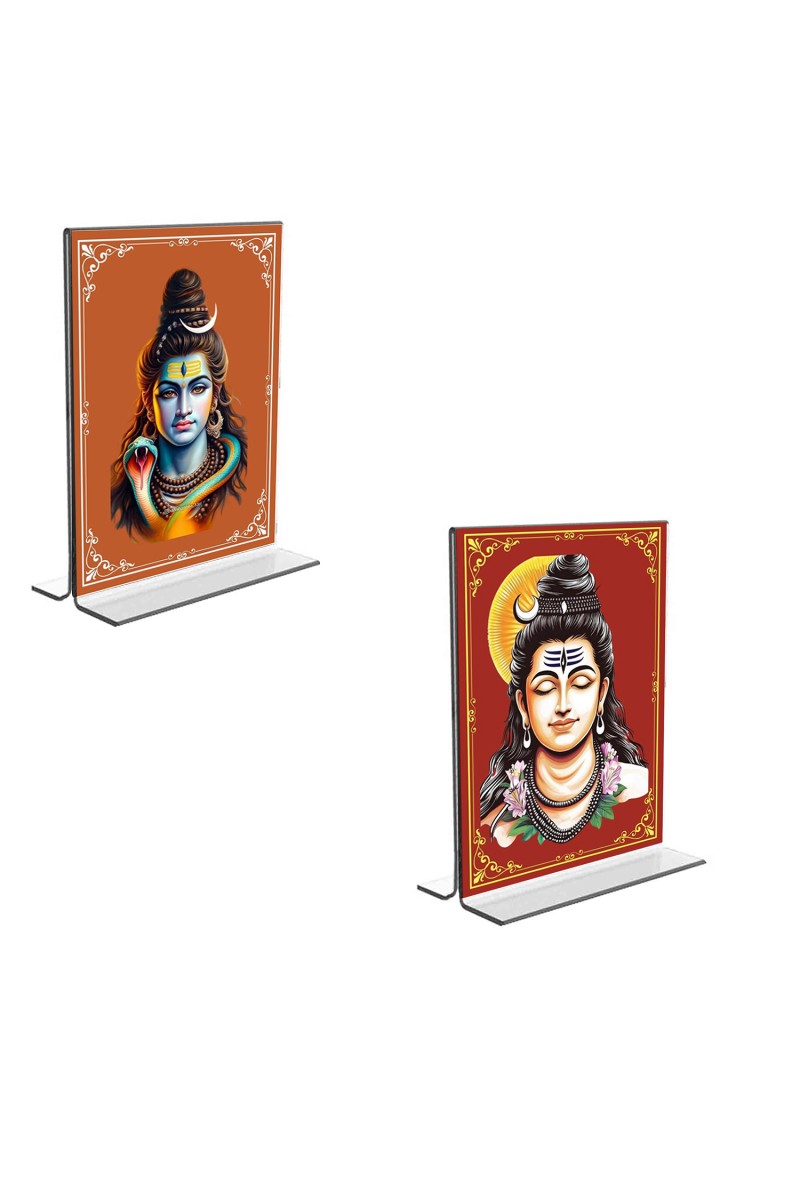 Car Desk/Table Top Lord Shiva  Acrylic T-Style Photo Stand - 2.5x3.5 Inches, Compact and Stylish Spiritual Display, easily change  2 photos ( Pack of 1 )