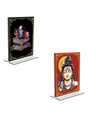 Car Desk/Table Top Lord Shiva  Acrylic T-Style Photo Stand - 2.5x3.5 Inches, Compact and Stylish Spiritual Display, easily change  2 photos ( Pack of 1 )