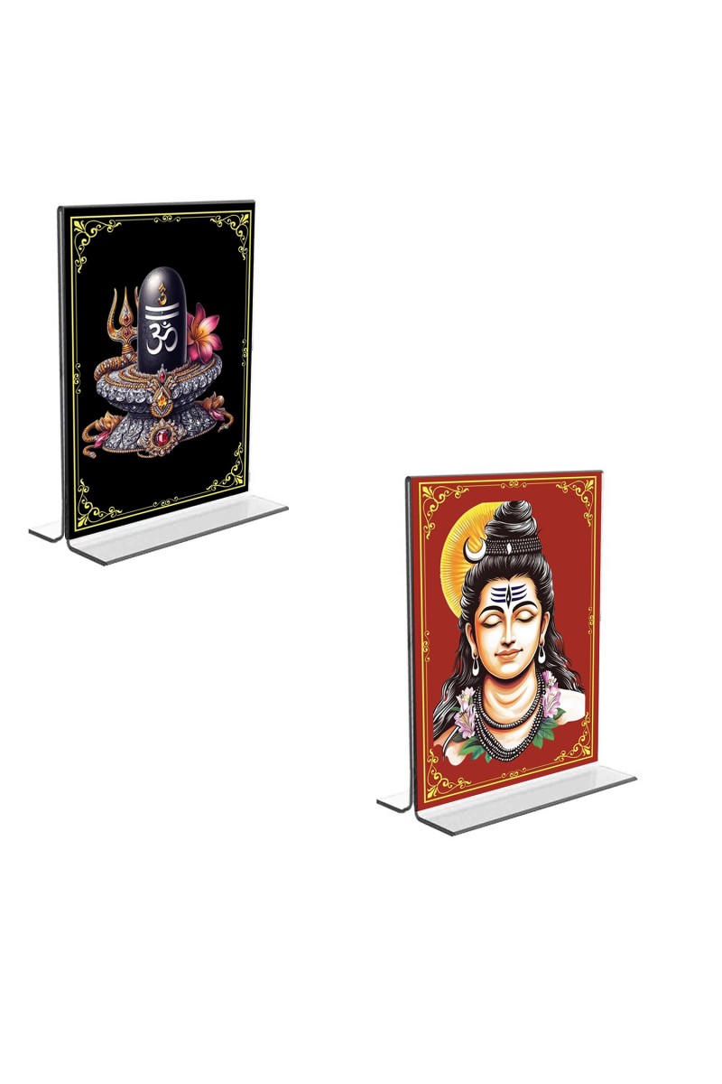 Car Desk/Table Top Lord Shiva  Acrylic T-Style Photo Stand - 2.5x3.5 Inches, Compact and Stylish Spiritual Display, easily change  2 photos ( Pack of 1 )