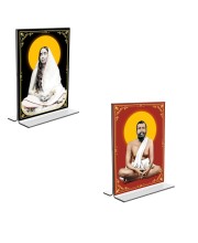 Car Desk/Table Top Sri Ramakrishna Paramhansa & Sarada Maa  Acrylic T-Style Photo Stand - 2.5x3.5 Inches, Compact and Stylish Spiritual Display, easily change  2 photos ( Pack of 1 )