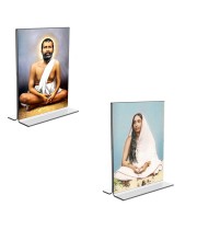 Car Desk/Table Top Sri Ramakrishna Paramhansa & Sarada Maa  Acrylic T-Style Photo Stand - 2.5x3.5 Inches, Compact and Stylish Spiritual Display, easily change  2 photos ( Pack of 1 )