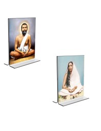 Car Desk/Table Top Sri Ramakrishna Paramhansa & Sarada Maa  Acrylic T-Style Photo Stand - 2.5x3.5 Inches, Compact and Stylish Spiritual Display, easily change  2 photos ( Pack of 1 )