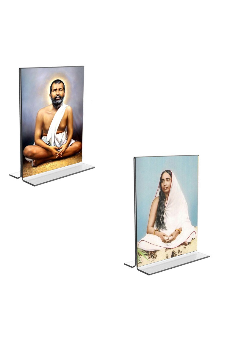 Car Desk/Table Top Sri Ramakrishna Paramhansa & Sarada Maa  Acrylic T-Style Photo Stand - 2.5x3.5 Inches, Compact and Stylish Spiritual Display, easily change  2 photos ( Pack of 1 )