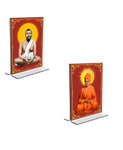Car Desk/Table Top Sri Ramakrishna Paramhansa & Swami Vivekananda  Acrylic T-Style Photo Stand - 2.5x3.5 Inches, Compact and Stylish Spiritual Display, easily change  2 photos ( Pack of 1 )