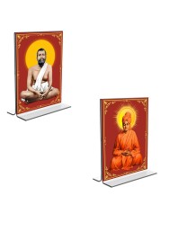 Car Desk/Table Top Sri Ramakrishna Paramhansa & Swami Vivekananda  Acrylic T-Style Photo Stand - 2.5x3.5 Inches, Compact and Stylish Spiritual Display, easily change  2 photos ( Pack of 1 )