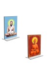 Car Desk/Table Top Sri Ramakrishna Paramhansa & Swami Vivekananda  Acrylic T-Style Photo Stand - 2.5x3.5 Inches, Compact and Stylish Spiritual Display, easily change  2 photos ( Pack of 1 )