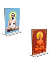 Car Desk/Table Top Sri Ramakrishna Paramhansa & Swami Vivekananda  Acrylic T-Style Photo Stand - 2.5x3.5 Inches, Compact and Stylish Spiritual Display, easily change  2 photos ( Pack of 1 )