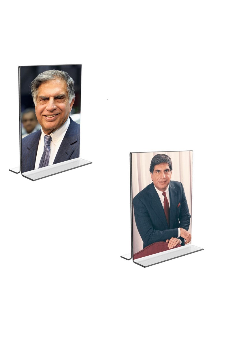 Car Desk/Table Top Sri Ratan Tata  Acrylic T-Style Photo Stand - 2.5x3.5 Inches, Compact and Stylish Spiritual Display, easily change  2 photos ( Pack of 1 )