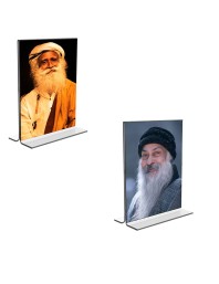 Car Desk/Table Top Sadhguru & Osho  Acrylic T-Style Photo Stand - 2.5x3.5 Inches, Compact and Stylish Spiritual Display, easily change  2 photos ( Pack of 1 )
