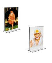 Car Desk/Table Top Sai Baba  Acrylic T-Style Photo Stand - 2.5x3.5 Inches, Compact and Stylish Spiritual Display, easily change  2 photos ( Pack of 1 )