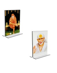 Car Desk/Table Top Sai Baba  Acrylic T-Style Photo Stand - 2.5x3.5 Inches, Compact and Stylish Spiritual Display, easily change  2 photos ( Pack of 1 )