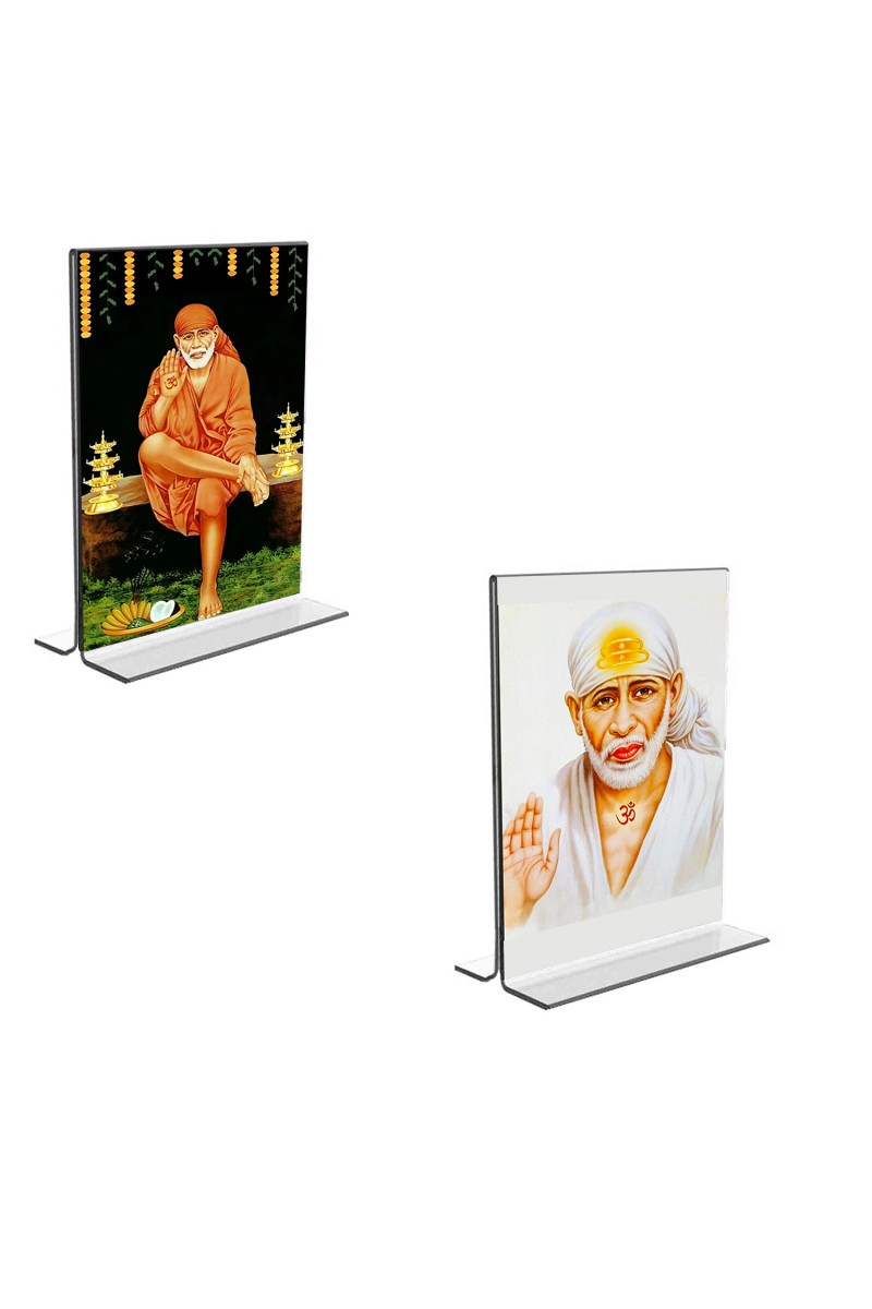 Car Desk/Table Top Sai Baba  Acrylic T-Style Photo Stand - 2.5x3.5 Inches, Compact and Stylish Spiritual Display, easily change  2 photos ( Pack of 1 )