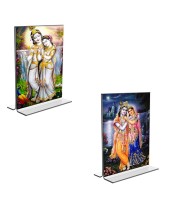 Car Desk/Table Top Sri Radha Sri Krishna  Acrylic T-Style Photo Stand - 2.5x3.5 Inches, Compact and Stylish Spiritual Display, easily change  2 photos ( Pack of 1 )