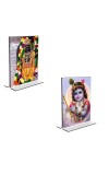 Car Desk/Table Top Lord Ram Lalla & Sri Krishna  Acrylic T-Style Photo Stand - 2.5x3.5 Inches, Compact and Stylish Spiritual Display, easily change  2 photos ( Pack of 1 )