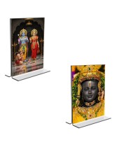 Car Desk/Table Top Sri Ram & Ram Lalla Acrylic T-Style Photo Stand - 2.5x3.5 Inches, Compact and Stylish Spiritual Display, easily change  2 photos ( Pack of 1 )