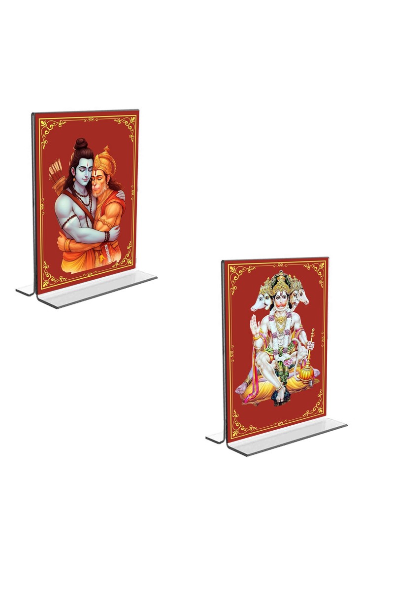 Car Desk/Table Top Sri Ram & cHanuman  Acrylic T-Style Photo Stand - 2.5x3.5 Inches, Compact and Stylish Spiritual Display, easily change  2 photos ( Pack of 1 )