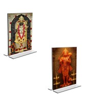 Car Desk/Table Top Sri Ram Lalla & Sri Hanuman  Acrylic T-Style Photo Stand - 2.5x3.5 Inches, Compact and Stylish Spiritual Display, easily change  2 photos ( Pack of 1 )