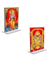 Car Desk/Table Top Sri Ram & Lord Tirupati Balaji  Acrylic T-Style Photo Stand - 2.5x3.5 Inches, Compact and Stylish Spiritual Display, easily change  2 photos ( Pack of 1 )