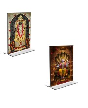 Car Desk/Table Top Sri Ram Lalla & Lord Vishnu  Acrylic T-Style Photo Stand - 2.5x3.5 Inches, Compact and Stylish Spiritual Display, easily change  2 photos ( Pack of 1 )