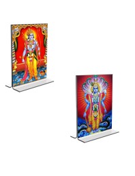 Car Desk/Table Top Sri Ram & Lord Vishnu  Acrylic T-Style Photo Stand - 2.5x3.5 Inches, Compact and Stylish Spiritual Display, easily change  2 photos ( Pack of 1 )