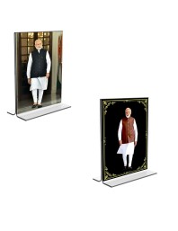 Car Desk/Table Top Sri Narendra Modi  Acrylic T-Style Photo Stand - 2.5x3.5 Inches, Compact and Stylish Spiritual Display, easily change  2 photos ( Pack of 1 )