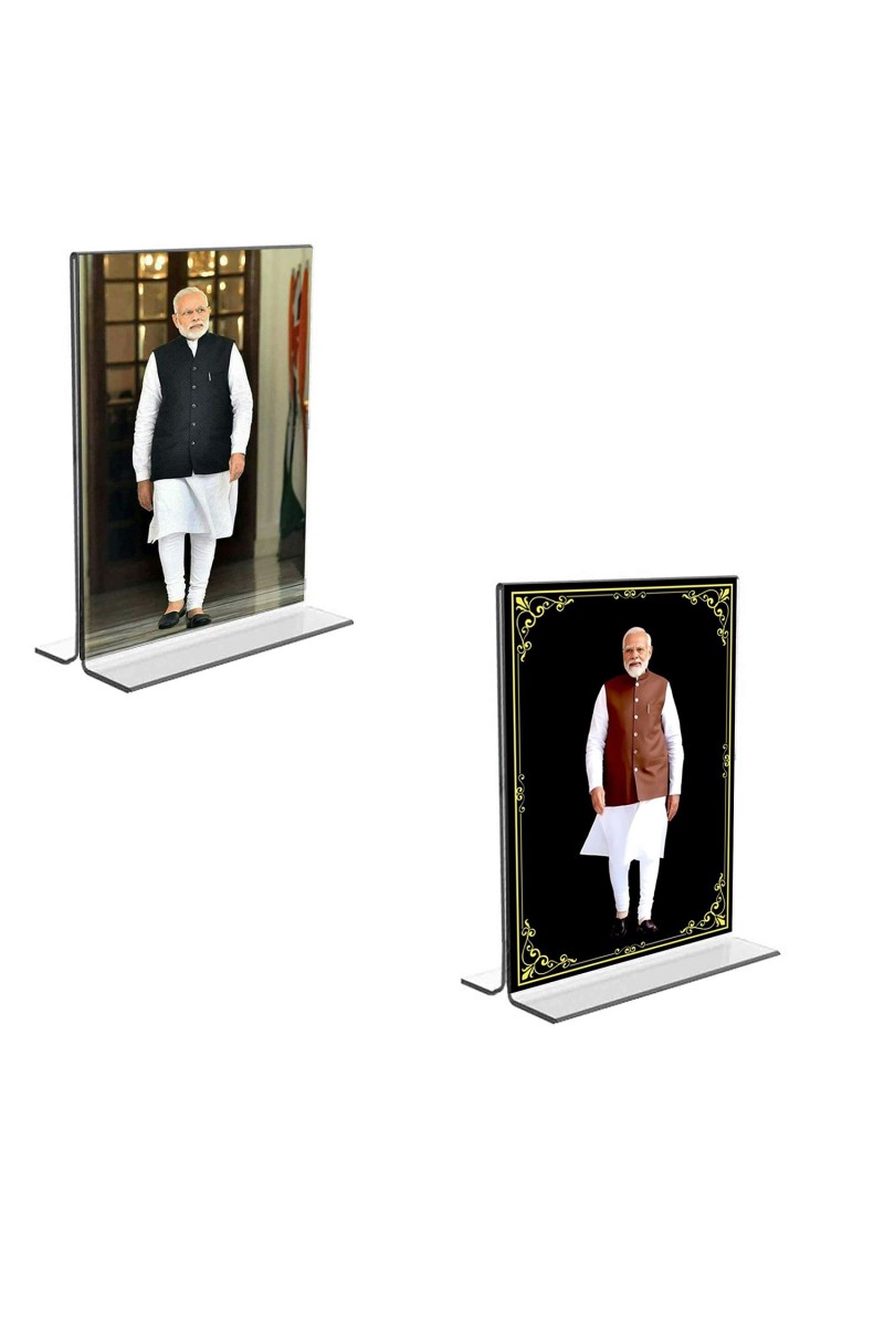 Car Desk/Table Top Sri Narendra Modi  Acrylic T-Style Photo Stand - 2.5x3.5 Inches, Compact and Stylish Spiritual Display, easily change  2 photos ( Pack of 1 )