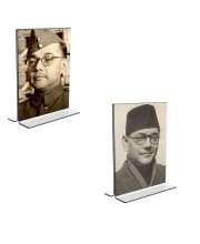 Car Desk/Table Top Netaji Subhas Chandra Bose  Acrylic T-Style Photo Stand - 2.5x3.5 Inches, Compact and Stylish Spiritual Display, easily change  2 photos ( Pack of 1 )