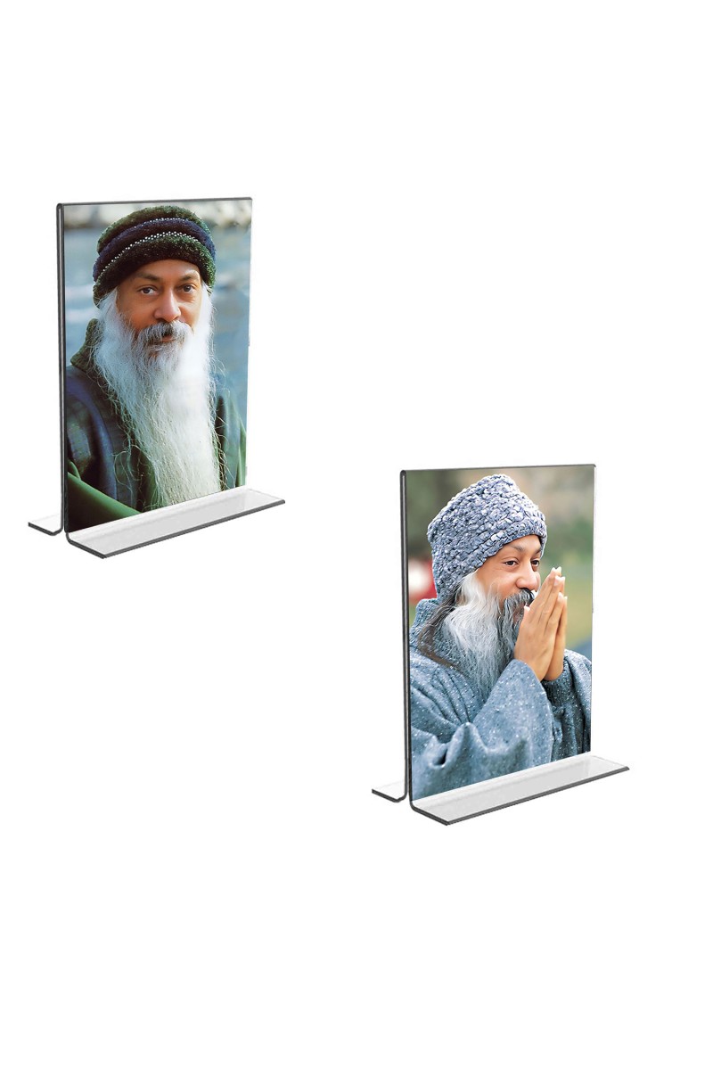 Car Desk/Table Top Osho  Acrylic T-Style Photo Stand - 2.5x3.5 Inches, Compact and Stylish Spiritual Display, easily change  2 photos ( Pack of 1 )