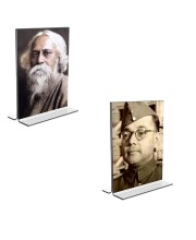 Car Desk/Table Top Sri Rabindranath Tagore and  Netaji Subhash Chandra Bose  Acrylic T-Style Photo Stand - 2.5x3.5 Inches, Compact and Stylish Spiritual Display, easily change  2 photos ( Pack of 1 )