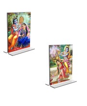 Car Desk/Table Top Sri Radha Sri Krishna  Acrylic T-Style Photo Stand - 2.5x3.5 Inches, Compact and Stylish Spiritual Display, easily change  2 photos ( Pack of 1 )