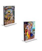 Car Desk/Table Top Sri Radha Sri Krishna  Acrylic T-Style Photo Stand - 2.5x3.5 Inches, Compact and Stylish Spiritual Display, easily change  2 photos ( Pack of 1 )