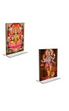 Car Desk/Table Top Maa Lakshmi Lord Narayan  Acrylic T-Style Photo Stand - 2.5x3.5 Inches, Compact and Stylish Spiritual Display, easily change  2 photos ( Pack of 1 )