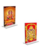 Car Desk/Table Top Maa Lakshmi & Lord Tirupati Balaji  Acrylic T-Style Photo Stand - 2.5x3.5 Inches, Compact and Stylish Spiritual Display, easily change  2 photos ( Pack of 1 )