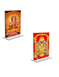 Car Desk/Table Top Maa Lakshmi & Lord Tirupati Balaji  Acrylic T-Style Photo Stand - 2.5x3.5 Inches, Compact and Stylish Spiritual Display, easily change  2 photos ( Pack of 1 )