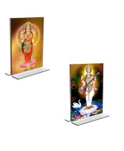 Car Desk/Table Top Maa Saraswati & Maa Lakshmi  Acrylic T-Style Photo Stand - 2.5x3.5 Inches, Compact and Stylish Spiritual Display, easily change  2 photos ( Pack of 1 )