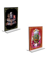 Car Desk/Table Top Lord Shiva Lingam Acrylic T-Style Photo Stand - 2.5x3.5 Inches, Compact and Stylish Spiritual Display, easily change  2 photos ( Pack of 1 )