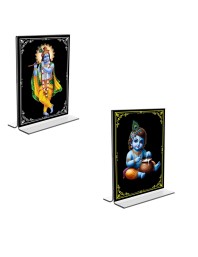 Car Desk/Table Top Sri Krishna  Acrylic T-Style Photo Stand - 2.5x3.5 Inches, Compact and Stylish Spiritual Display, easily change  2 photos ( Pack of 1 )