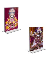 Car Desk/Table Top Lord Khatu shyam & Sri Krishna  Acrylic T-Style Photo Stand - 2.5x3.5 Inches, Compact and Stylish Spiritual Display, easily change  2 photos ( Pack of 1 )