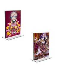 Car Desk/Table Top Lord Khatu shyam & Sri Krishna  Acrylic T-Style Photo Stand - 2.5x3.5 Inches, Compact and Stylish Spiritual Display, easily change  2 photos ( Pack of 1 )