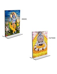 Car Desk/Table Top Lord Khatu shyam & Sri Krishna  Acrylic T-Style Photo Stand - 2.5x3.5 Inches, Compact and Stylish Spiritual Display, easily change  2 photos ( Pack of 1 )
