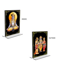 Car Desk/Table Top Sri Krishna & Ram Darbar  Acrylic T-Style Photo Stand - 2.5x3.5 Inches, Compact and Stylish Spiritual Display, easily change  2 photos ( Pack of 1 )